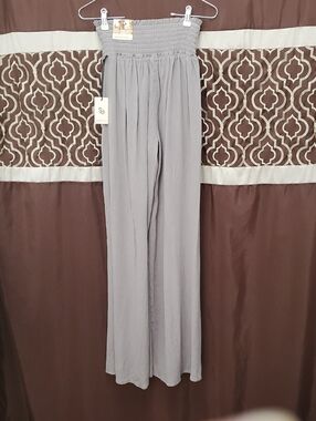 Sincerely Jules Smocked Wide-Leg Pants in Light Beige
